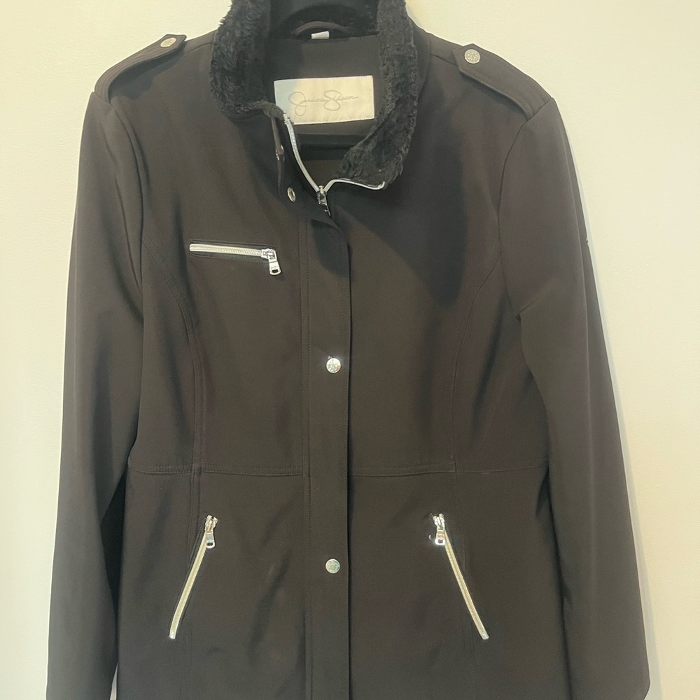 Jessica Simpson Black Utility Jacket with Faux Fur Collar